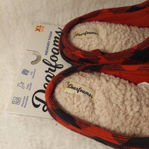 NWT Dearfoams “Mama Bear” Red Buffalo Plaid Slippers Size XL - Picture 5 of 9